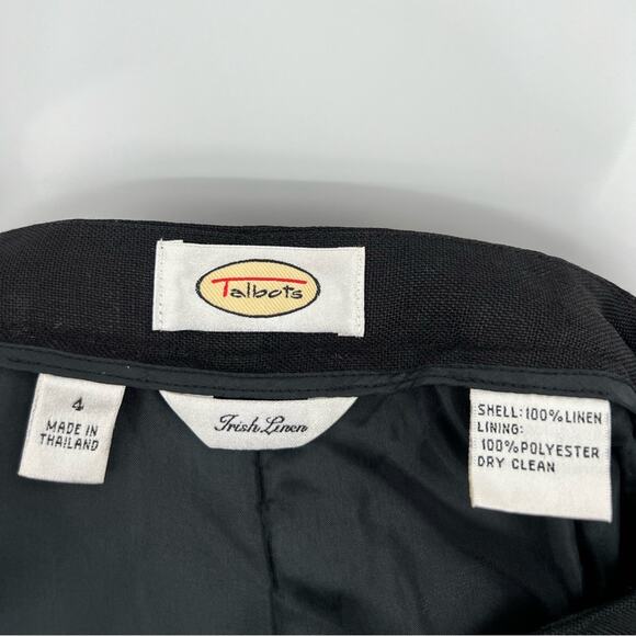 Talbots 100% Irish Linen Pants Trousers Solid Black Pockets Lined Belt Loops 4 - Picture 4 of 12